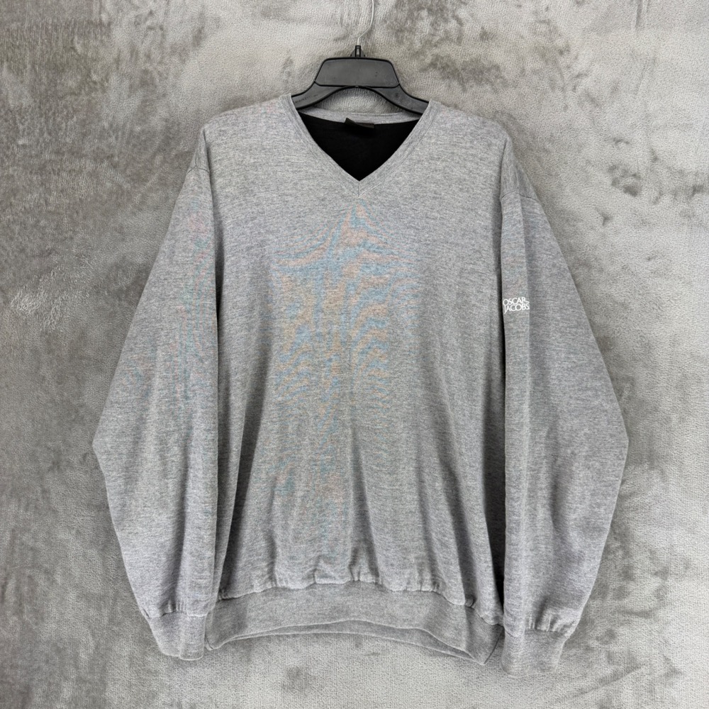 Oscar Jacobson Storm V-Neck Sweater Mens XL Grey Merino Wool Blend 6409 Portugal